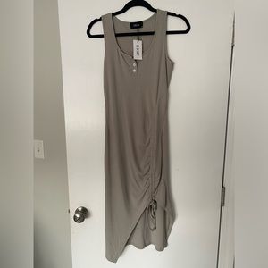 Rib Button Drawstring Midi Dress